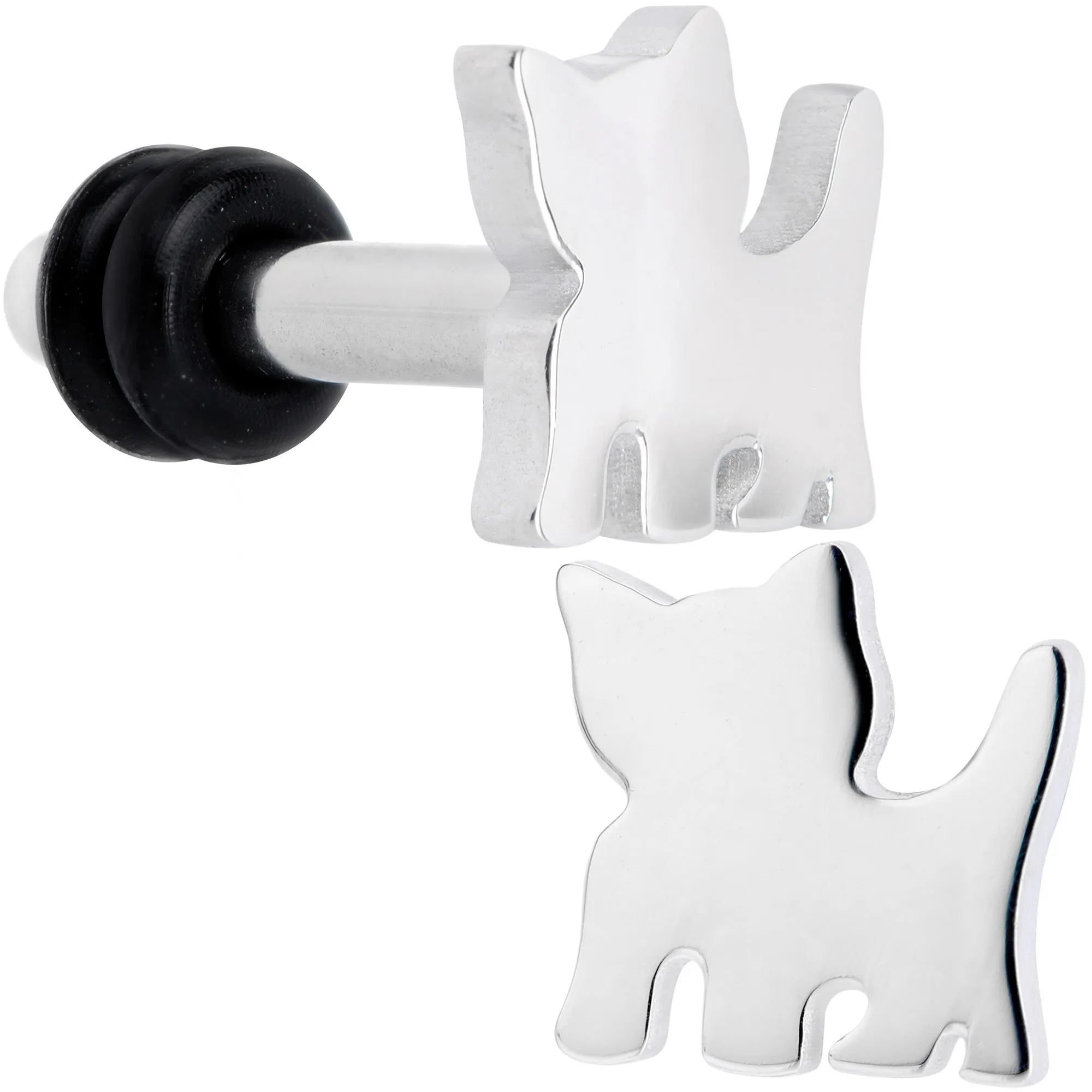 Steel Cat Lover Kitty Cat Single Flare Plug Set 14 Gauge to 0 Gauge