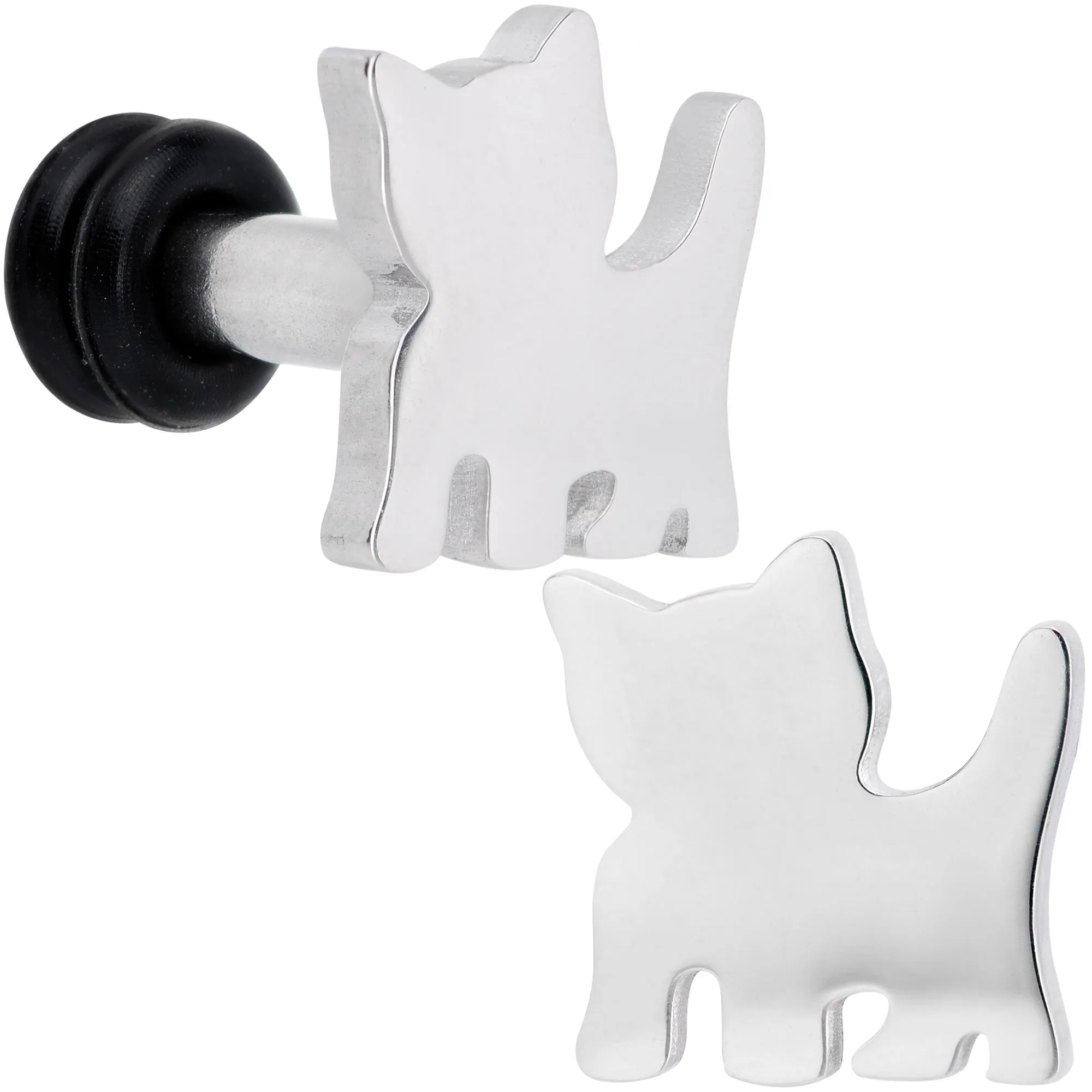 Steel Cat Lover Kitty Cat Single Flare Plug Set 14 Gauge to 0 Gauge