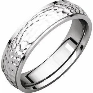 Sterling Silver 5 mm Half Round Edge Band with Hammer Finish Size 10