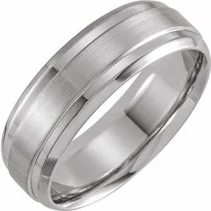 Sterling Silver 7 mm Beveled-Edge Band with Satin Finish Size 12