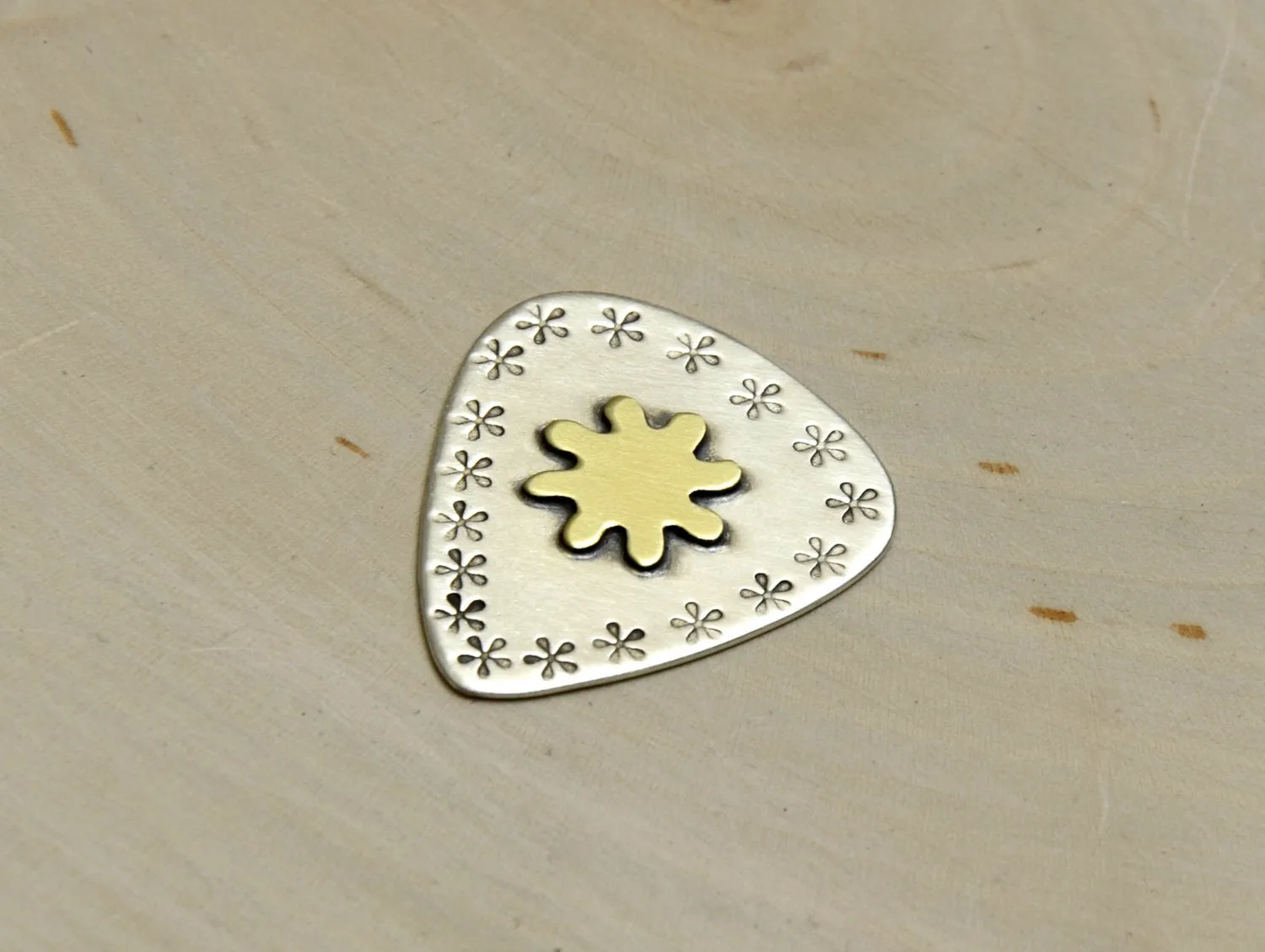 Sterling Silver Brass Flower Design Guitar Pick