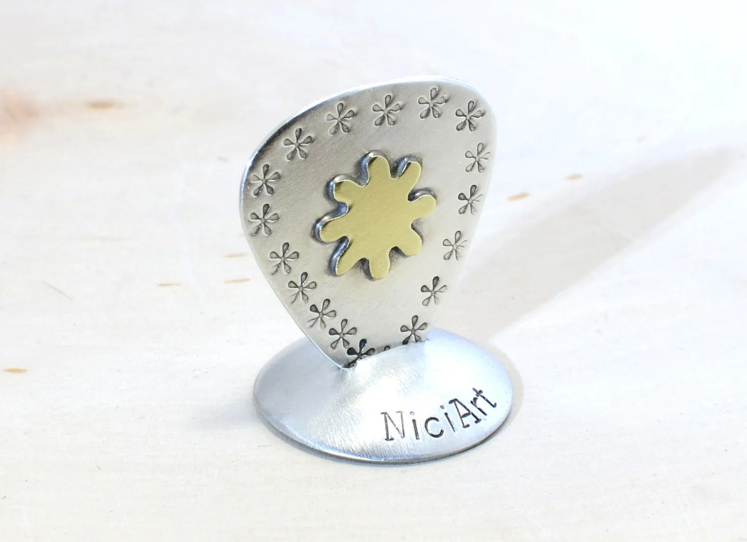 Sterling Silver Brass Flower Design Guitar Pick