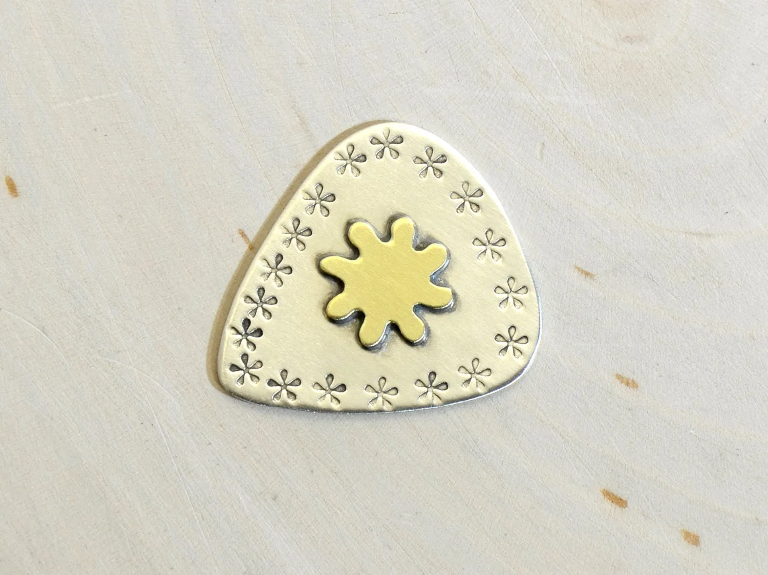 Sterling Silver Brass Flower Design Guitar Pick