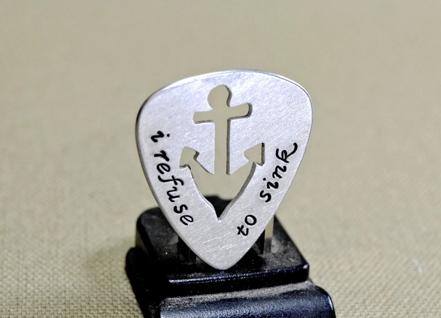 Sterling silver guitar pick with anchor theme