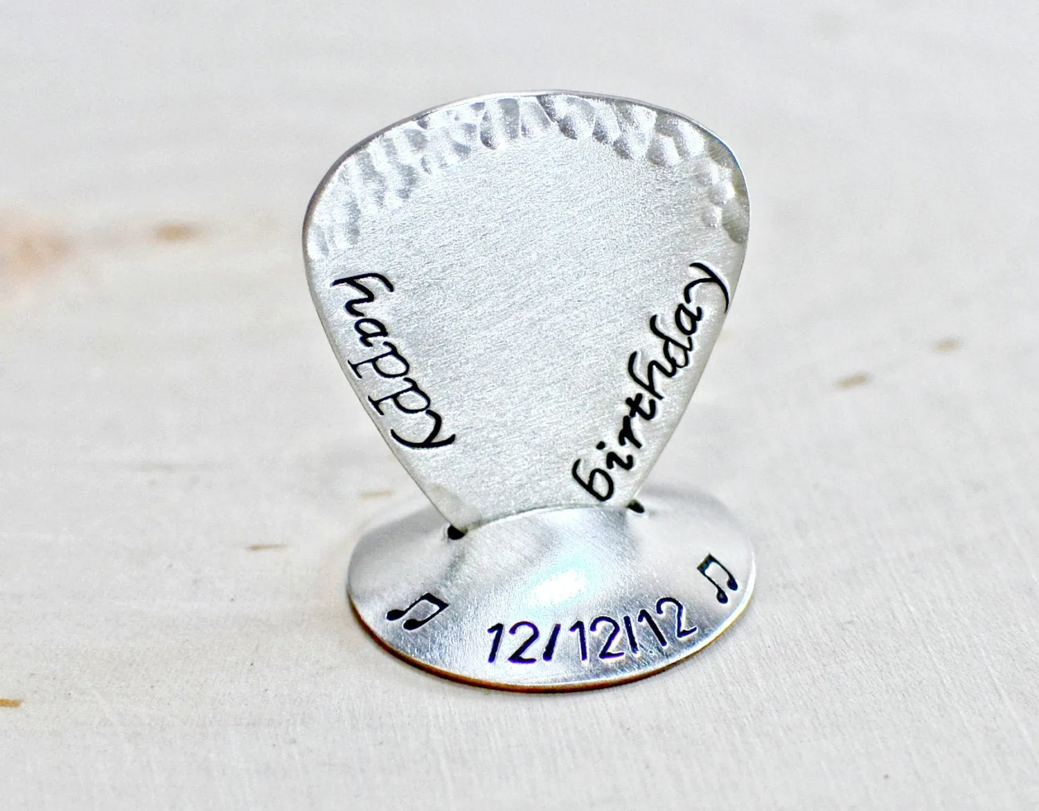 Sterling silver happy birthday guitar pick and guitar pick stand
