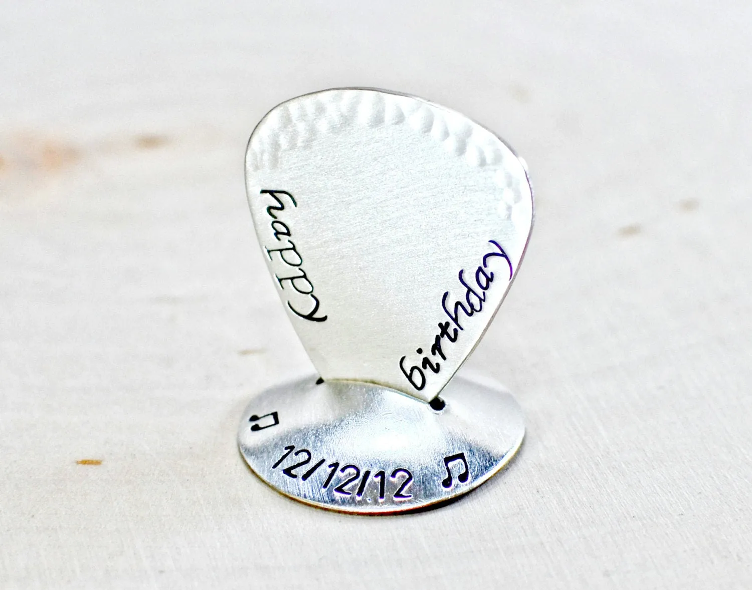 Sterling silver happy birthday guitar pick and guitar pick stand