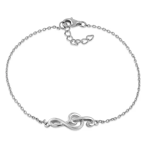 Sterling Silver Treble Clef Music Note Bracelet