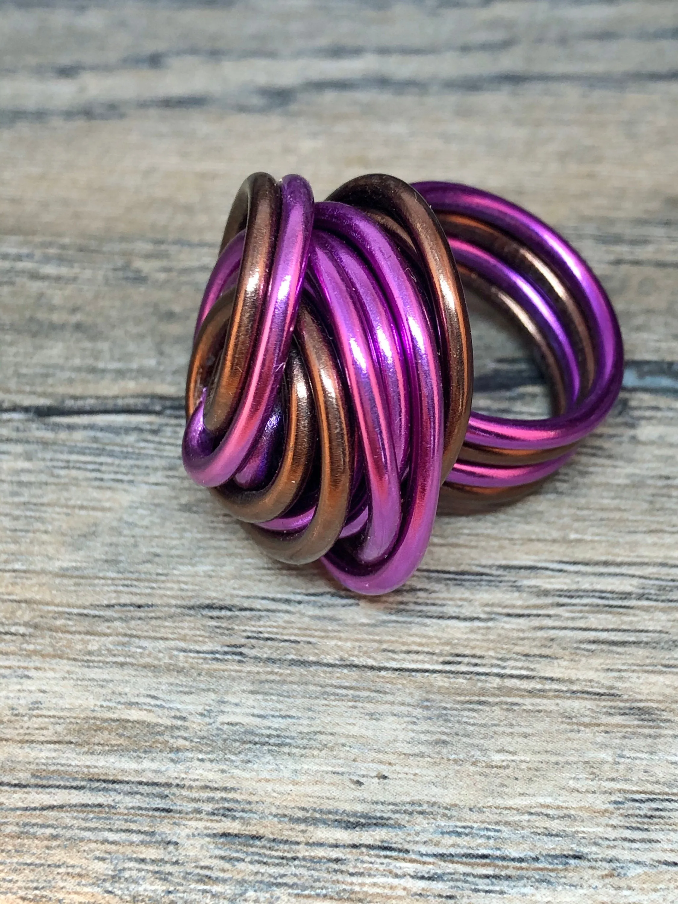Swirl Ring in Brown and Purple Aluminum Wire Ring, Custom Ring