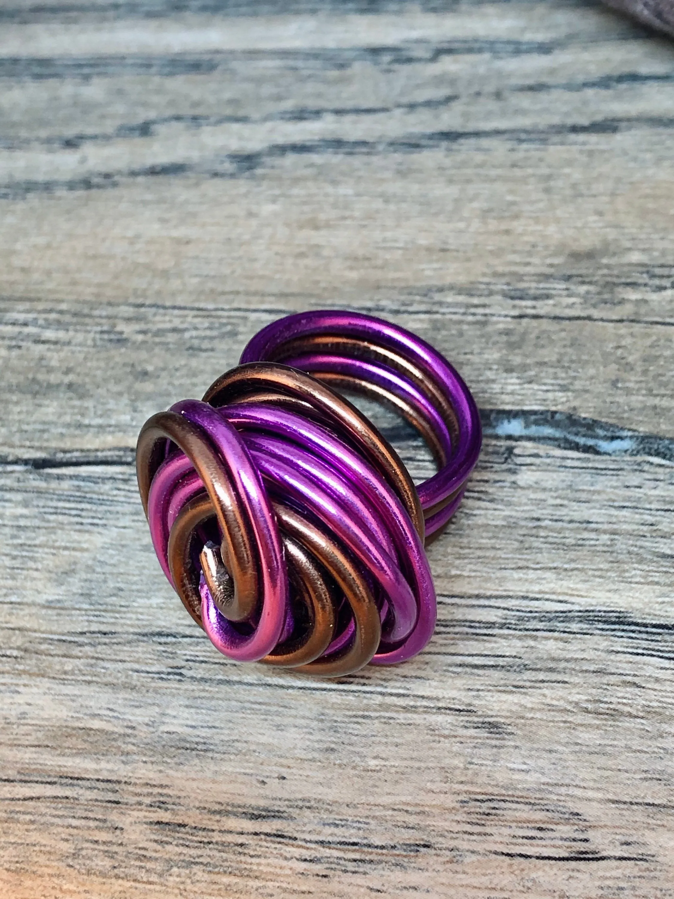 Swirl Ring in Brown and Purple Aluminum Wire Ring, Custom Ring
