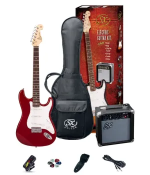 SX SE1 Strat Style Electric Guitar Pack Left Handed - Candy Apple Red