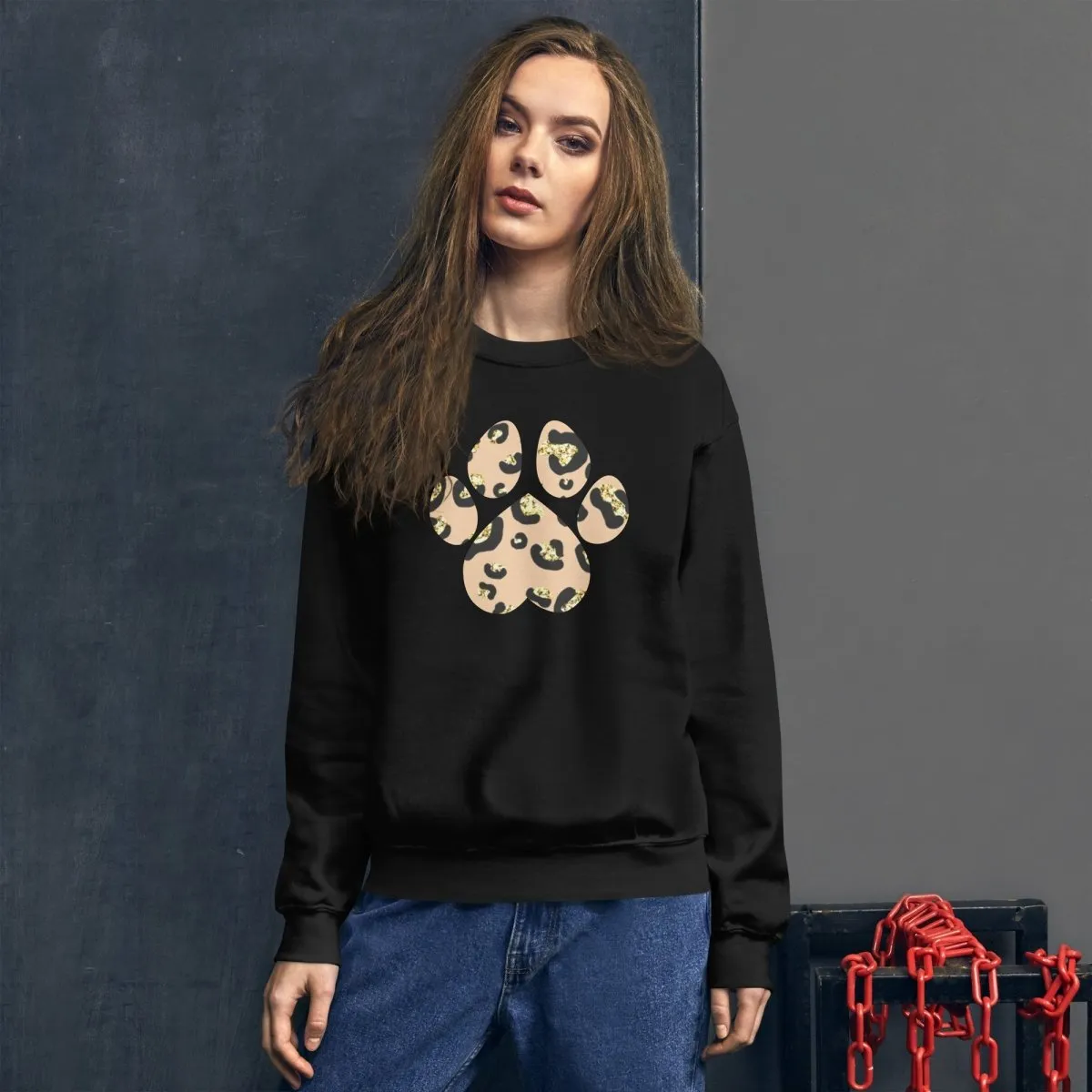 Tan Leopard Print Dog Paw Sweatshirt