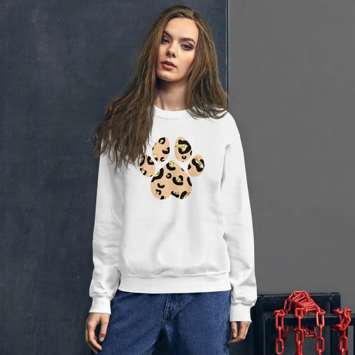 Tan Leopard Print Dog Paw Sweatshirt