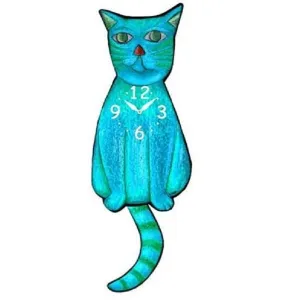 Teal Cat Wagging Pendulum Clock