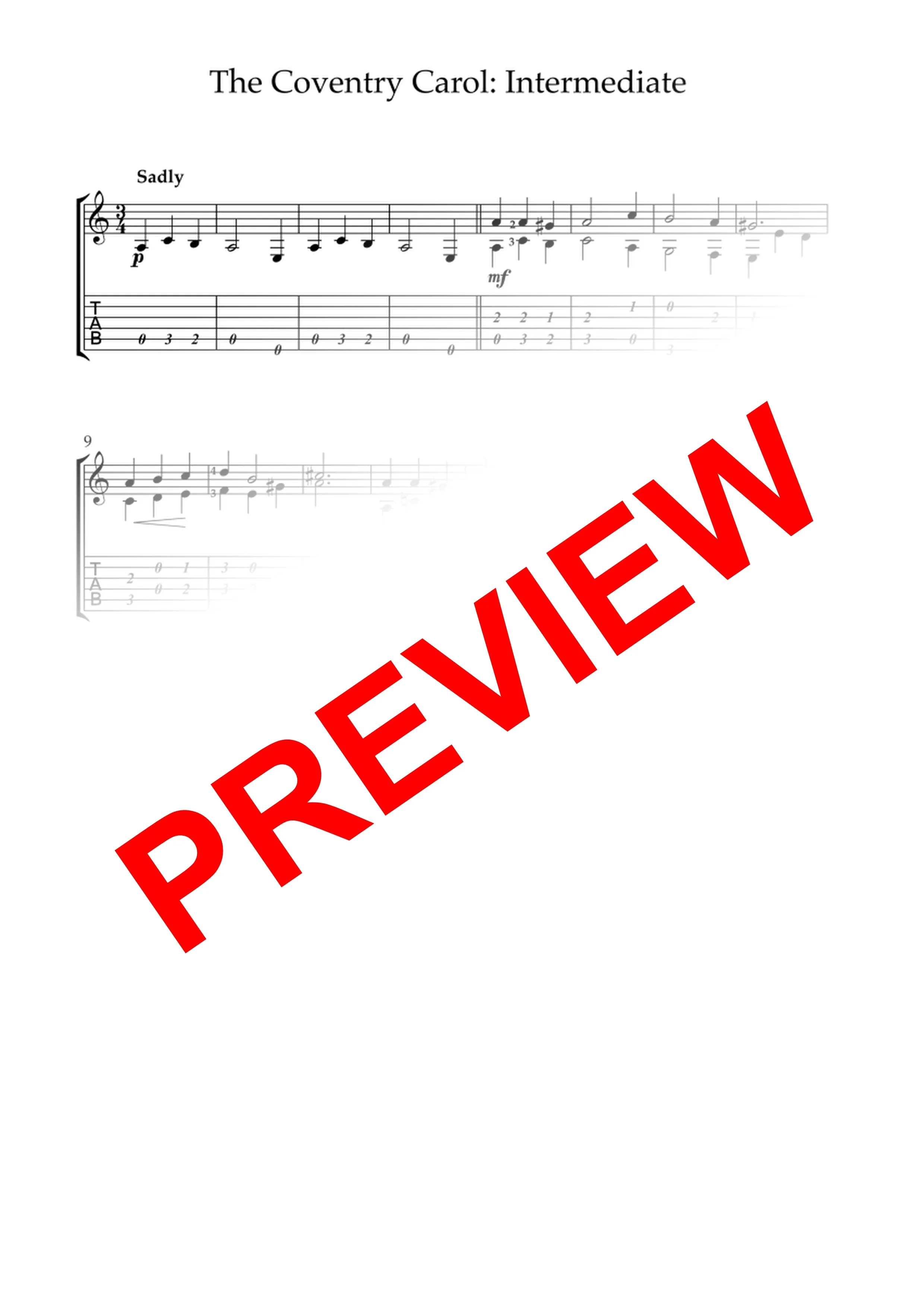 The Coventry Carol: PDF Intermediate Version for guitar - Sheet Music Download