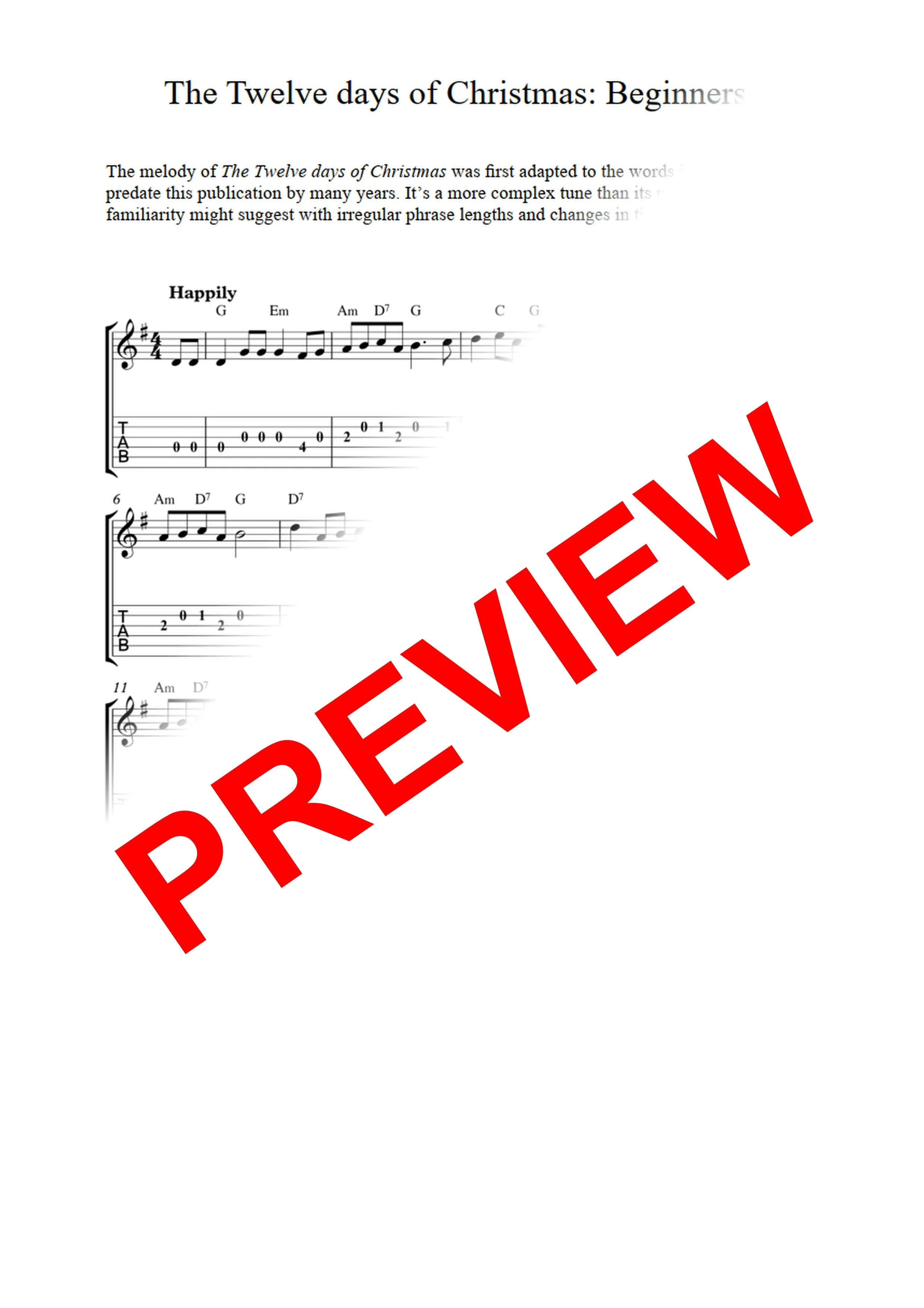 The Twelve Days Of Christmas: PDF Combined Version for guitar - Sheet Music Download