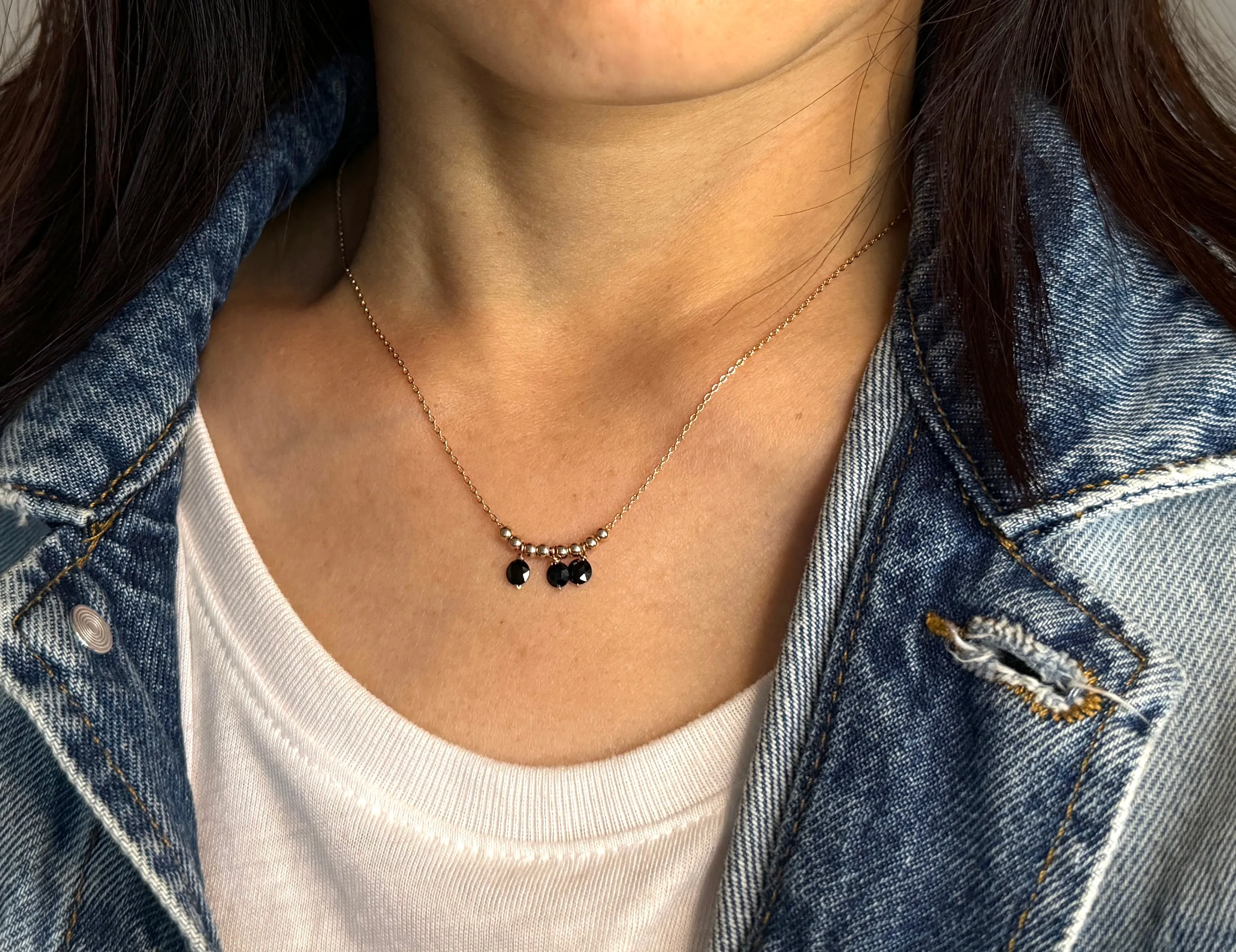 Three Black Onyx Stone Cluster Necklace