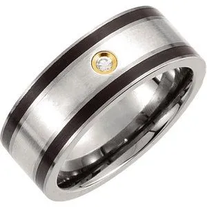 Titanium, Sterling Silver & 14K Yellow Gold-Plated .06 CTW Diamond 9 mm Band Size 10