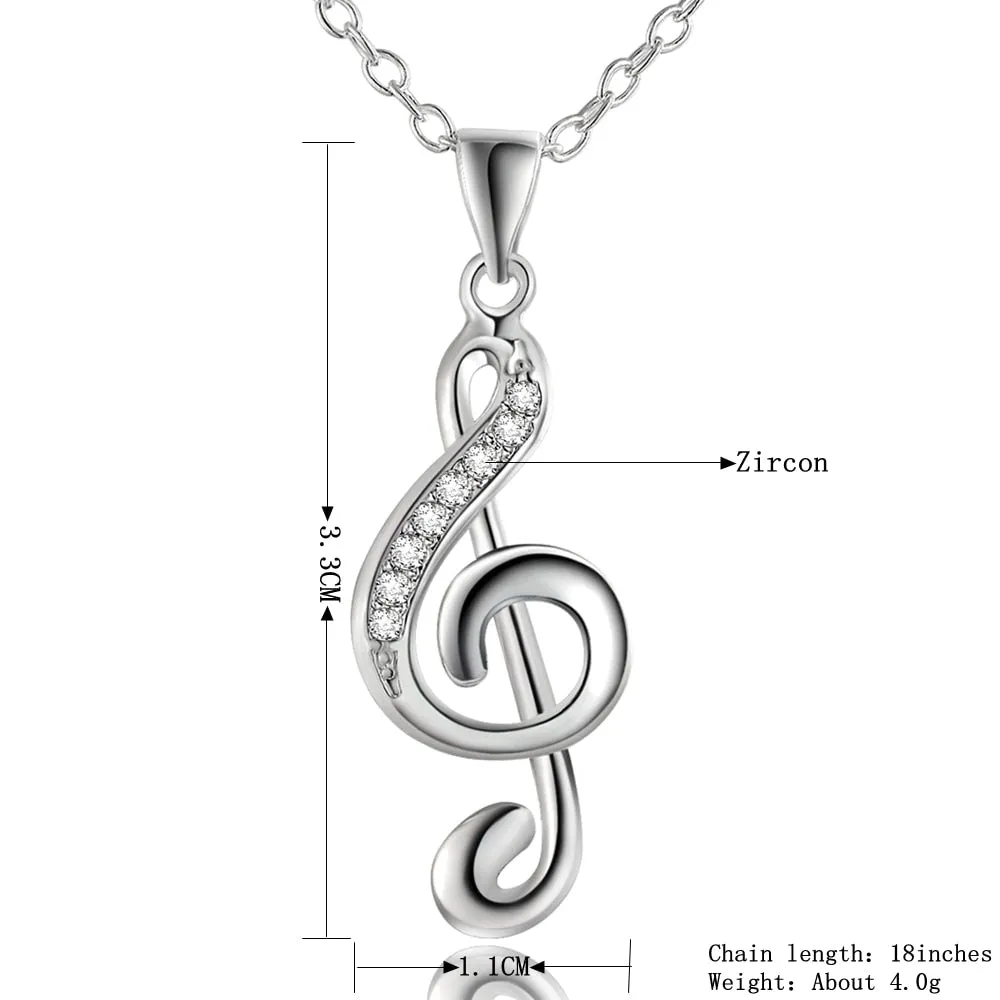 Treble Clef Necklace & Pendant 925 Sterling Silver 18 Inches AAA Zircon