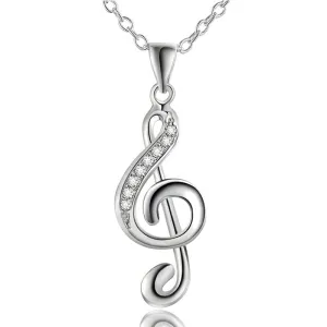 Treble Clef Necklace & Pendant 925 Sterling Silver 18 Inches AAA Zircon