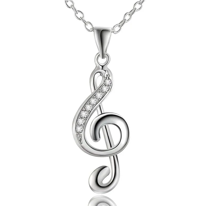 Treble Clef Necklace & Pendant 925 Sterling Silver 18 Inches AAA Zircon