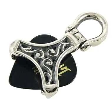 Tribal Carved Guitar Pick Holder Sterling Silver Pendant