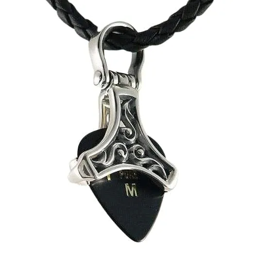 Tribal Carved Guitar Pick Holder Sterling Silver Pendant