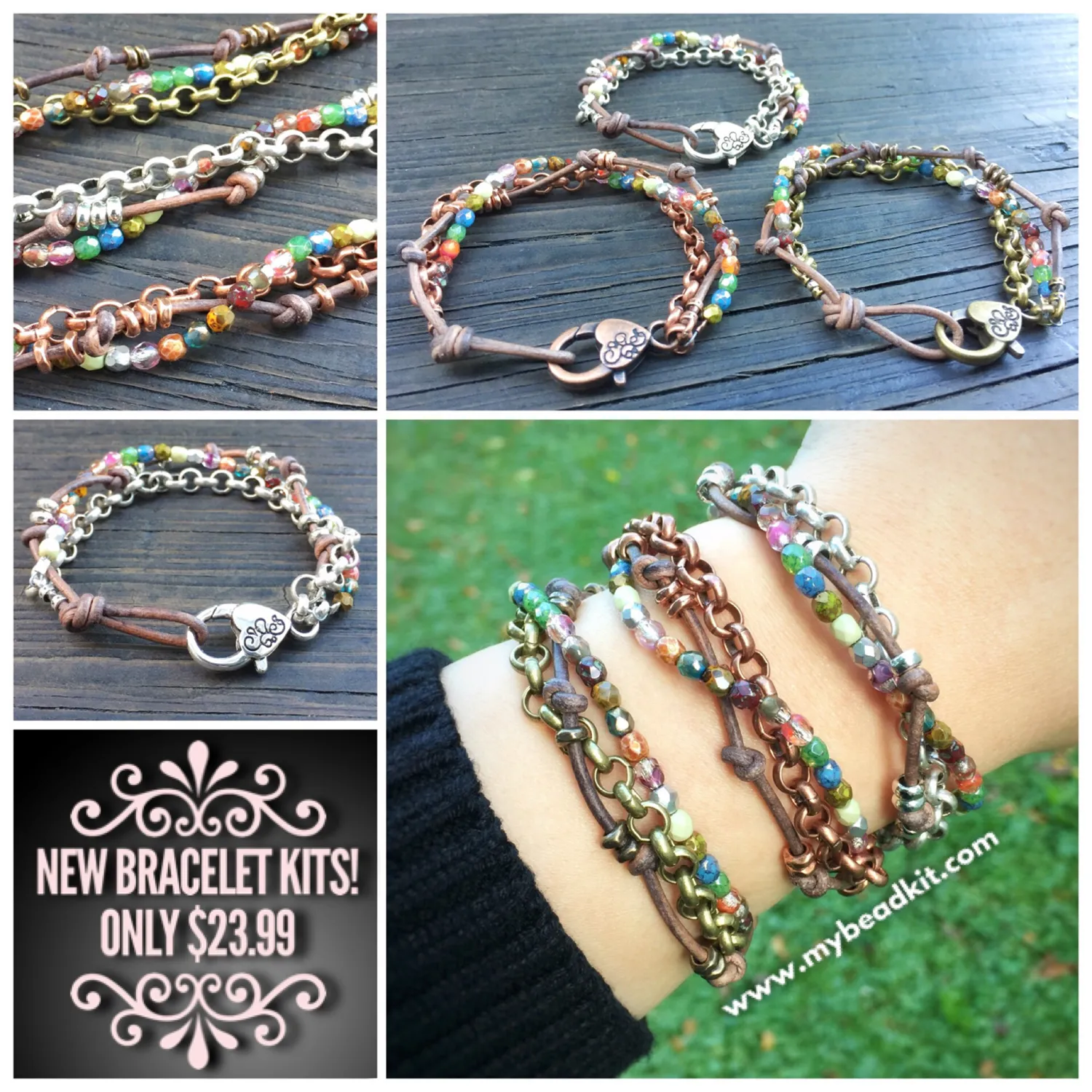 Triple Strand Boho-Style Bracelet Kit (Brass)
