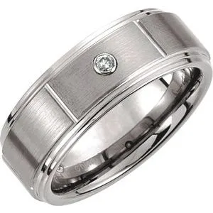 Tungsten .05CTW Diamond 8.3 mm Satin Finish Grooved Band Size 11.5