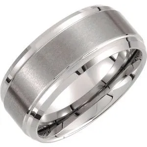 Tungsten 10 mm Ridged Band with Satin Center Size 10.5
