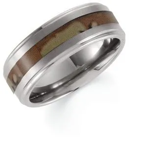 Tungsten 6 mm Ridged Band with Desert Camo Inlay Size 13