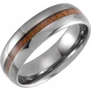 Tungsten 8 mm Domed Band with Acacia Wood Inlay Size 7
