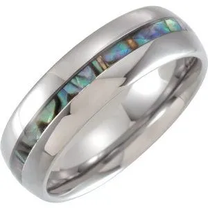 Tungsten 8 mm Domed Band with Pearl Shell Inlay  Size 7.5
