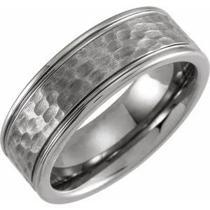 Tungsten 8 mm Grooved Band Size 7 with Hammer Finish