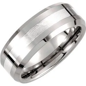 Tungsten & Sterling Silver 8 mm Beveled-Edge Band Size 7