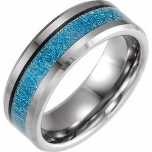 Tungsten Band with Imitation Blue Meteorite Inlay Size 11