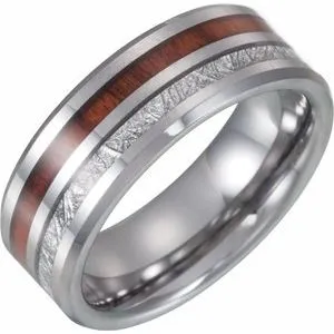 Tungsten Band with Imitation Meteorite & Wood Inlay Size 7.5