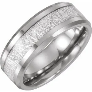 Tungsten Band with Imitation Meteorite Inlay Size 13.5