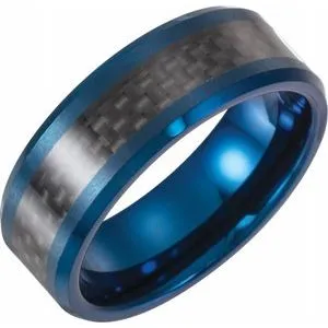 Tungsten Blue Enameled Band with Black Carbon Fiber Inlay Size 8.5