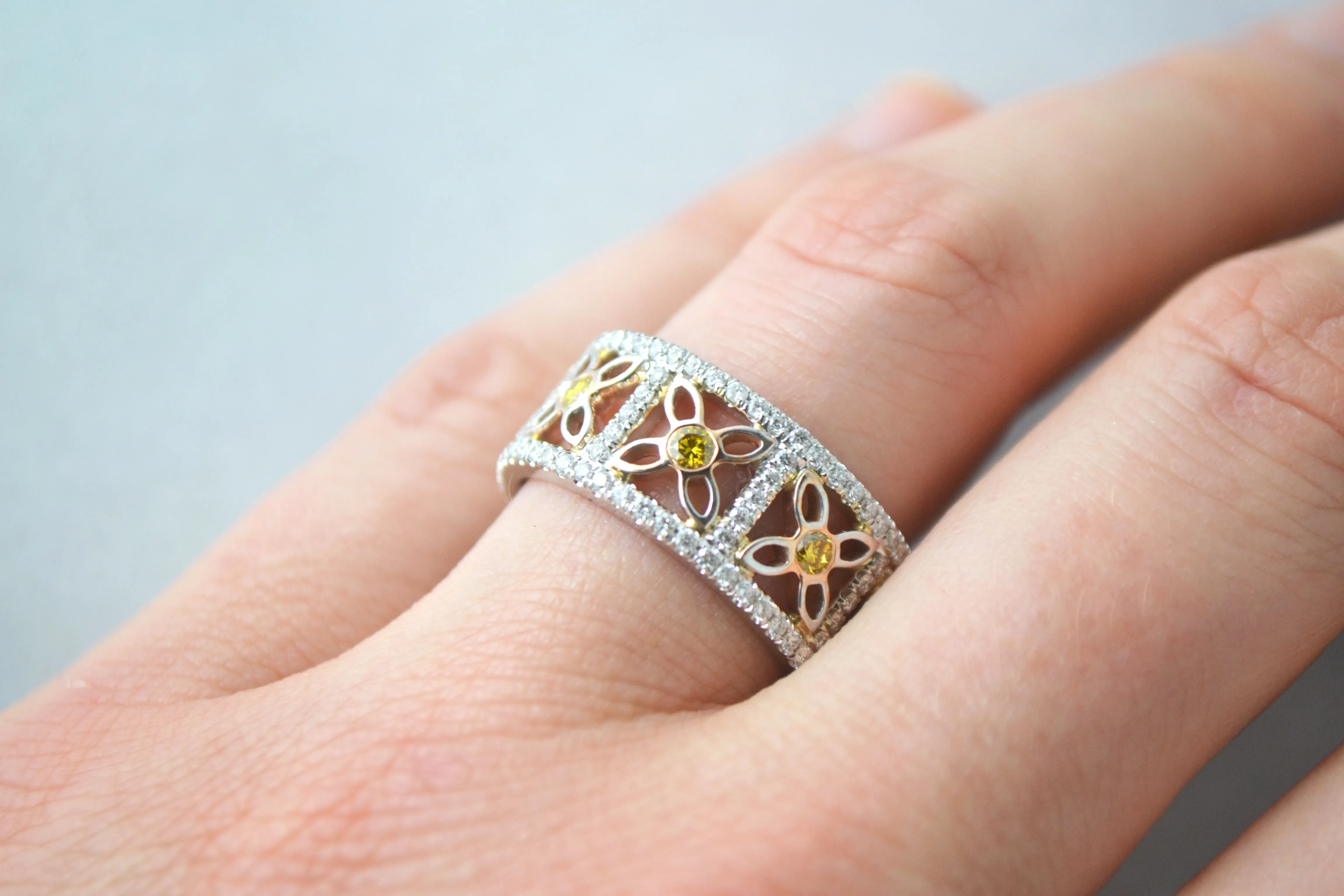 Two Tone Canary and Diamond Ring