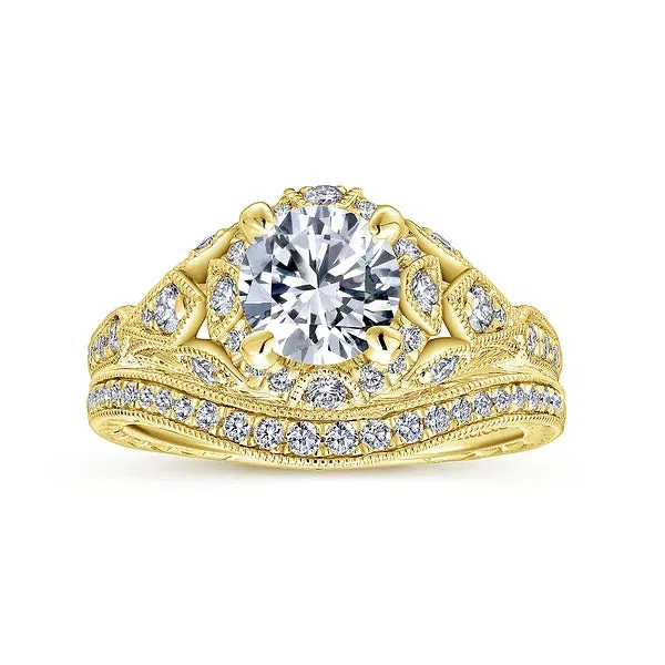Vintage Inspired Diamond Halo Engagement Ring Mounting