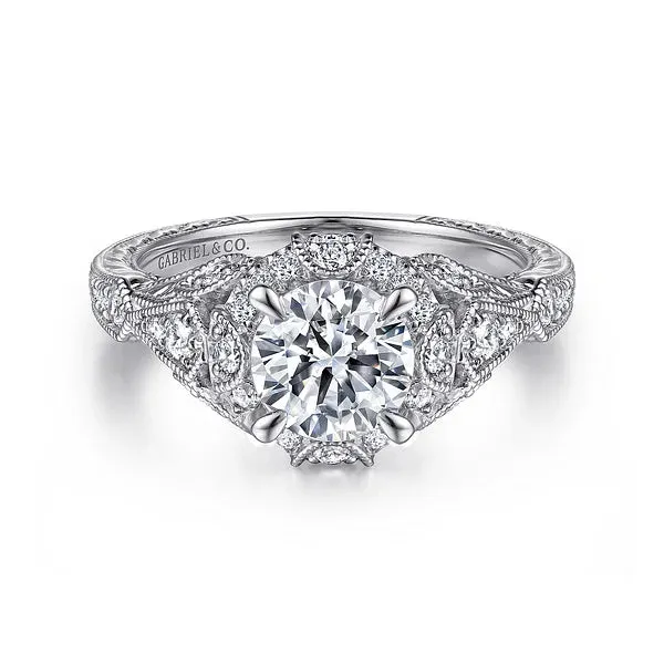 Vintage Inspired Diamond Halo Engagement Ring Mounting