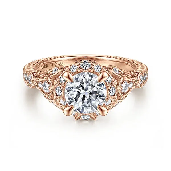 Vintage Inspired Diamond Halo Engagement Ring Mounting