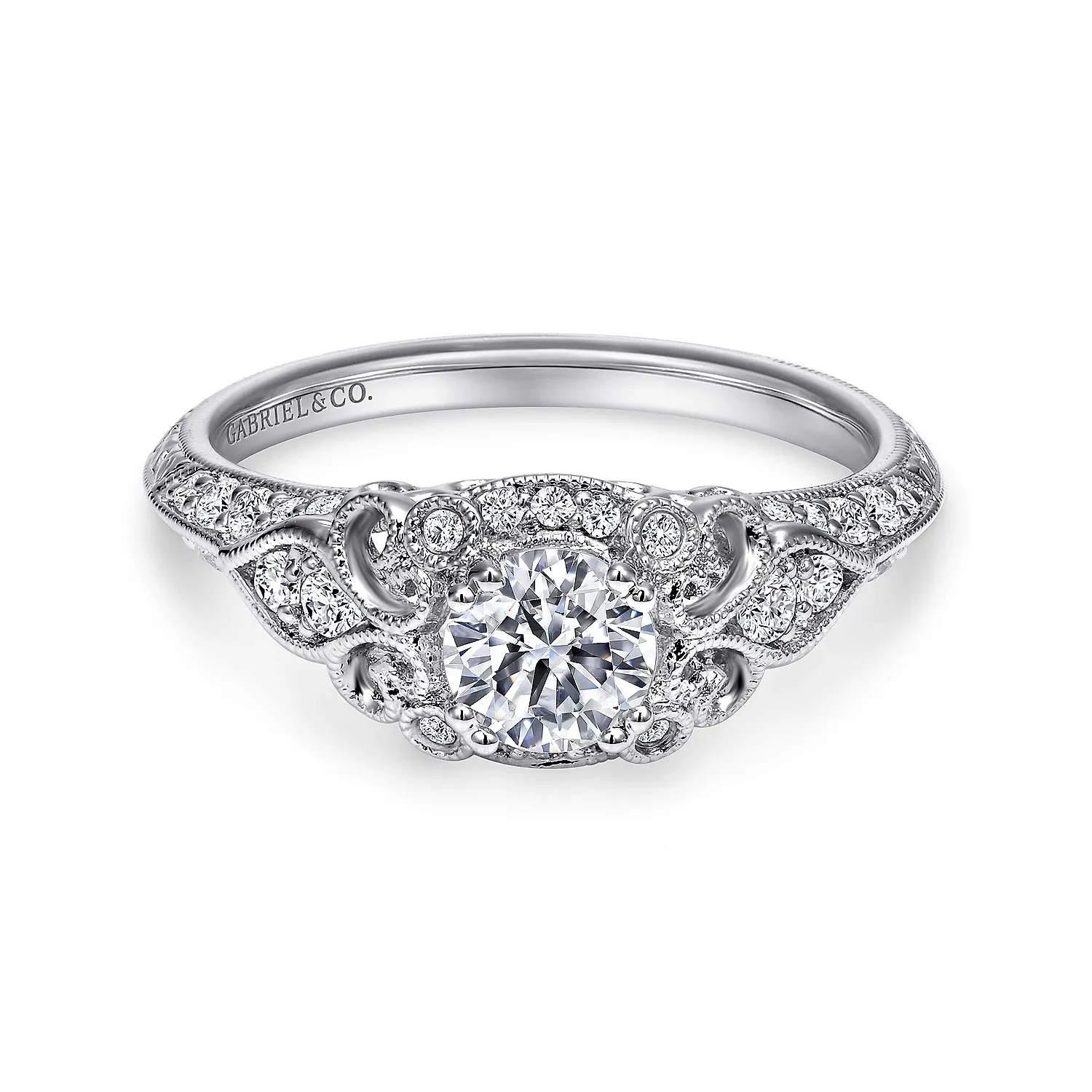 Vintage Inspired Round Diamond Halo Engagement Ring Mounting