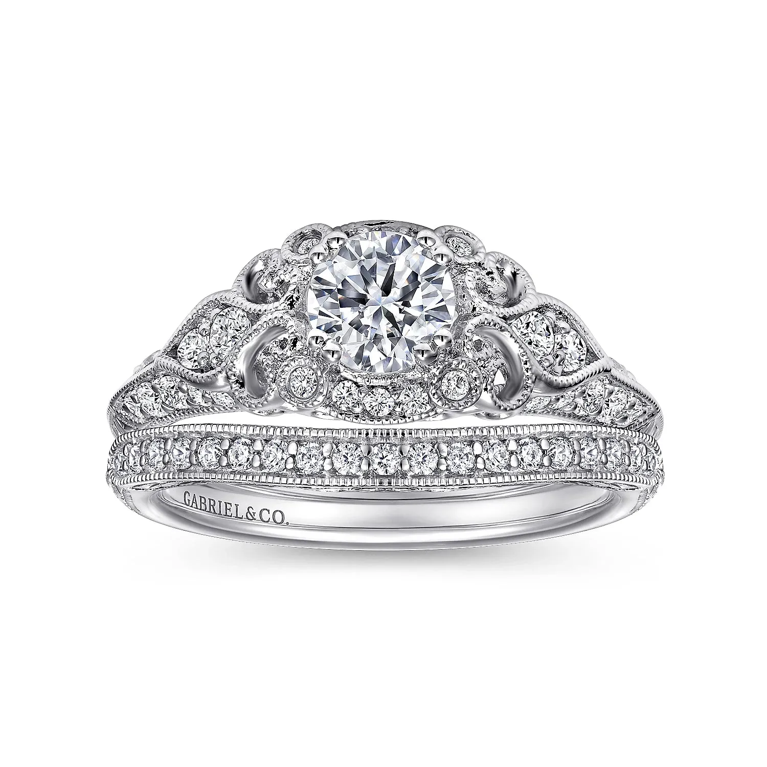 Vintage Inspired Round Diamond Halo Engagement Ring Mounting