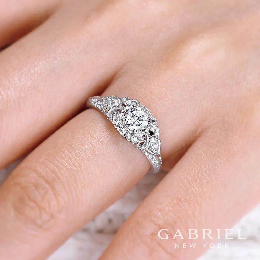 Vintage Inspired Round Diamond Halo Engagement Ring Mounting