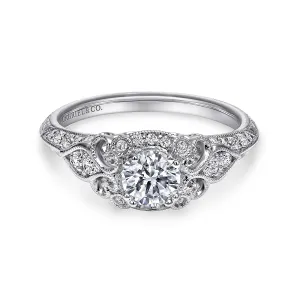 Vintage Inspired Round Diamond Halo Engagement Ring Mounting