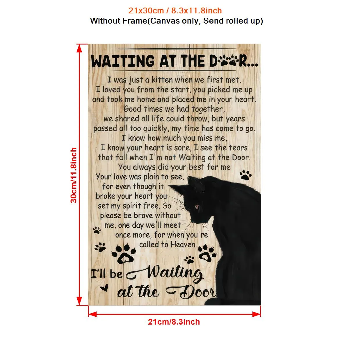 Waiting By The Door, Canvas Poster, Modern Art, Pet Love and Loss, Memory Of A Black Cat, No Frame
