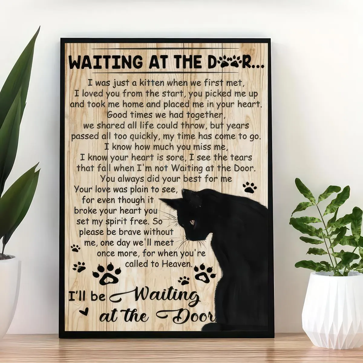 Waiting By The Door, Canvas Poster, Modern Art, Pet Love and Loss, Memory Of A Black Cat, No Frame