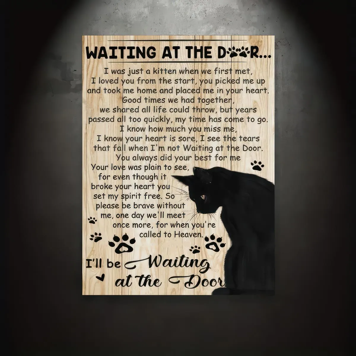 Waiting By The Door, Canvas Poster, Modern Art, Pet Love and Loss, Memory Of A Black Cat, No Frame