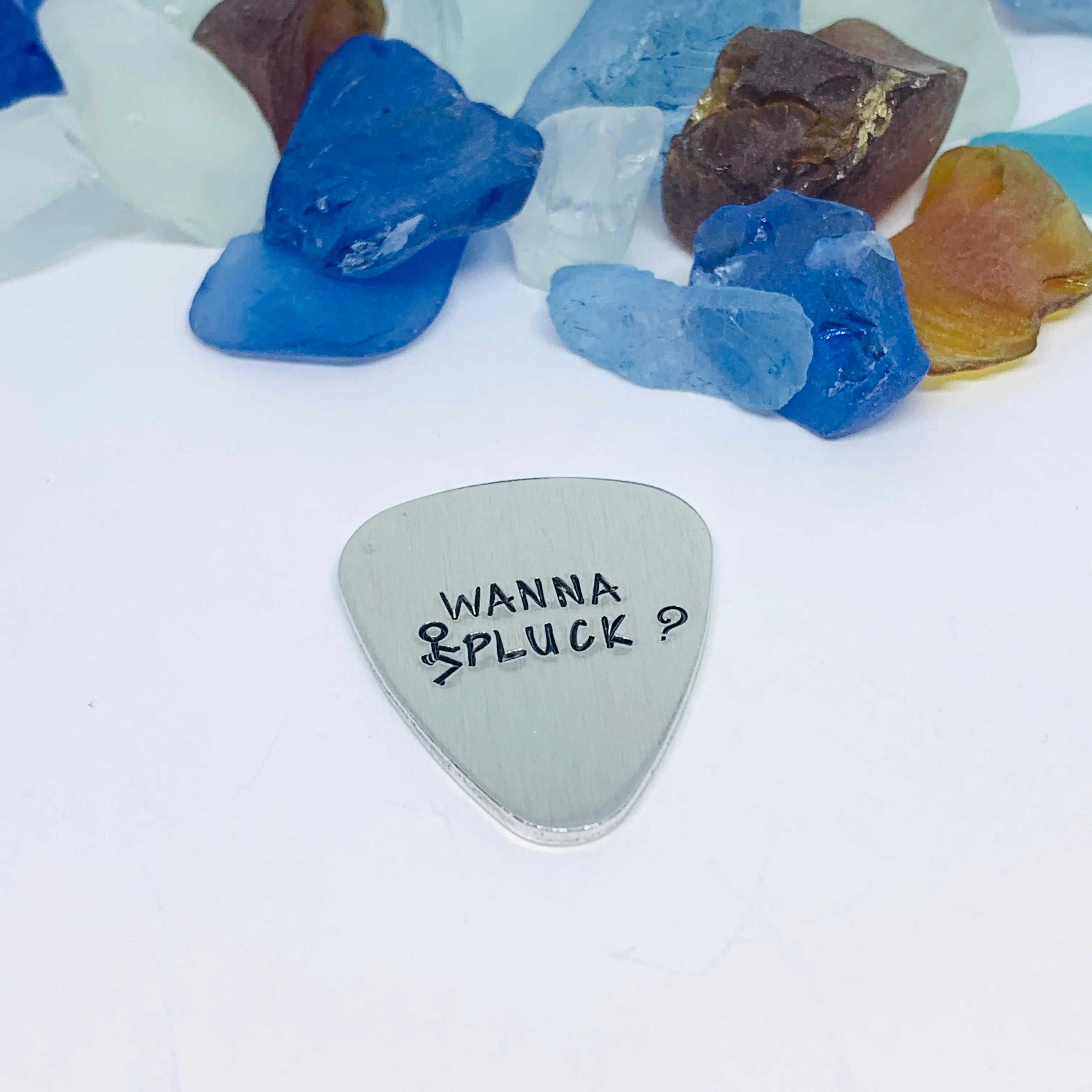 Wanna Pluck? - Hand Stamped Metal Guitar Pick | Guitar Pick - Pick Up Line | Wanna Pluck? | Conversation Starter